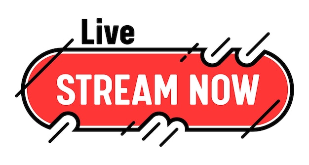 Stream nu banner, live streaming tv-schermembleem. radio-uitzending of videonieuws online kanaal, live stream-evenementsticker, pictogram of lineair, webconcept. vectoretiket dat op witte achtergrond wordt geïsoleerd