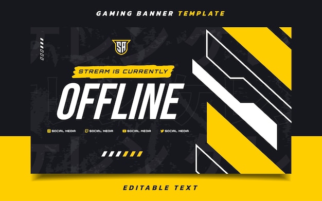 Stream Offline Gaming Banner Screen Template with Logo for Social Media