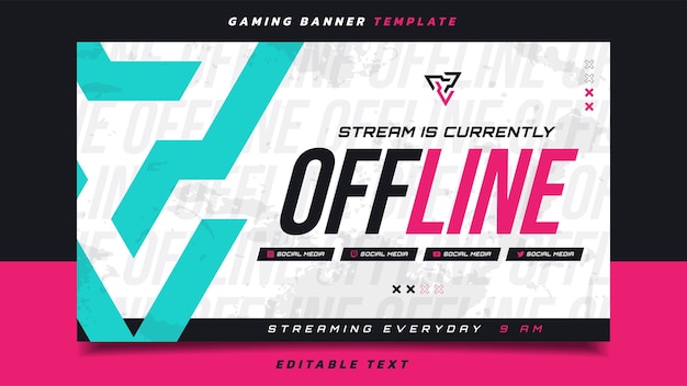 Stream Offline Gaming Banner Screen Template with Logo for Social Media