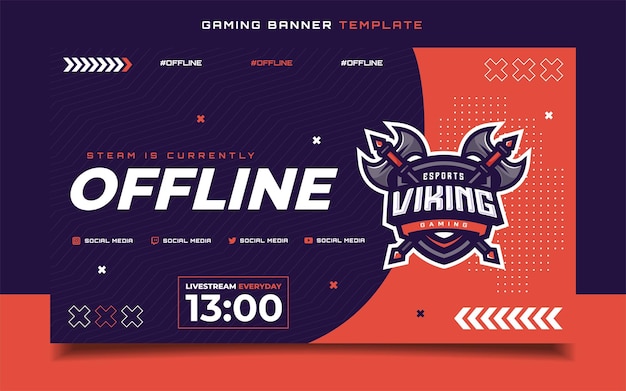 Vector stream offline gaming banner  template with logo for social media flyer