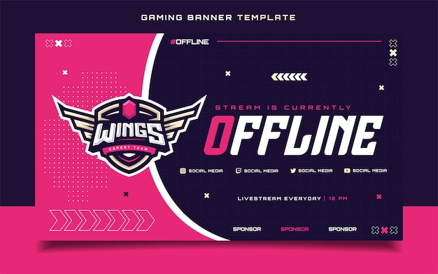 Stream Offline Gaming Banner  Template with Logo for Social Media Flyer