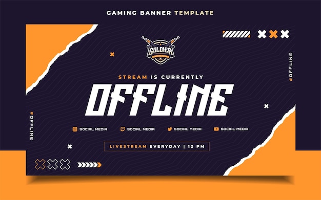 Stream offline gaming banner template with logo for social media flyer