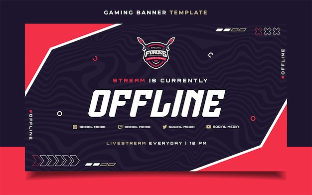 Stream Offline Gaming Banner Template with Logo for Social Media Flyer