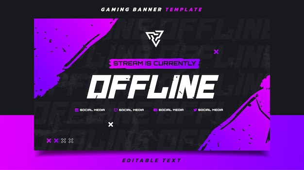 Stream offline gaming-bannerschermsjabloon met logo voor sociale media