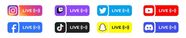 Streaming live social media iconen Vector illustratie Instagram Facebook Twitch live stream badge