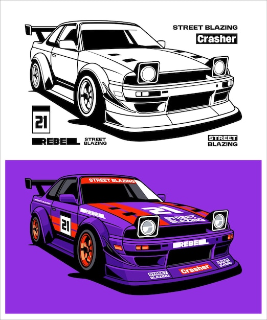 street blazing car vintage illustration