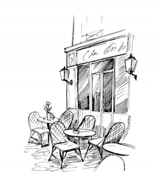 Street cafe. hand drawn sketch .