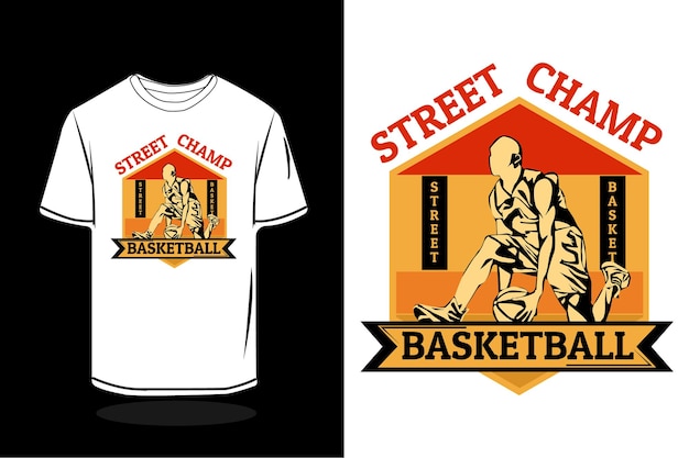 Vettore design retrò t-shirt silhouette campione di basket di strada