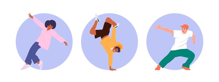Vector ストリートダンサー ストント・アンド・トリック・ブレイクダンス フリースタイル・アイソレート・ラウンド・コンポジション・セット ティーンエイジャー 男性 女性 アニメキャラクター 都市街頭でのトレーニング ヒップホップ・モダン・ダンス