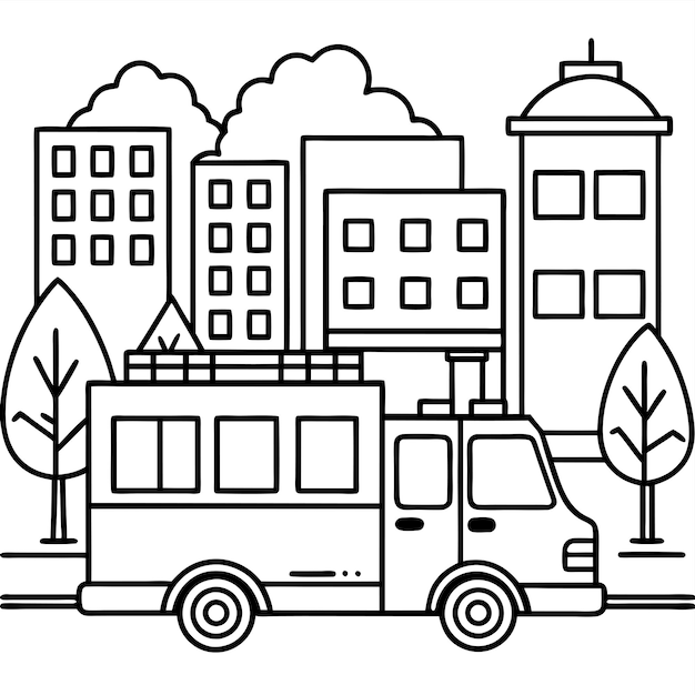on a street a fire engine transports personnel and apparatus with buildings in the backdrop