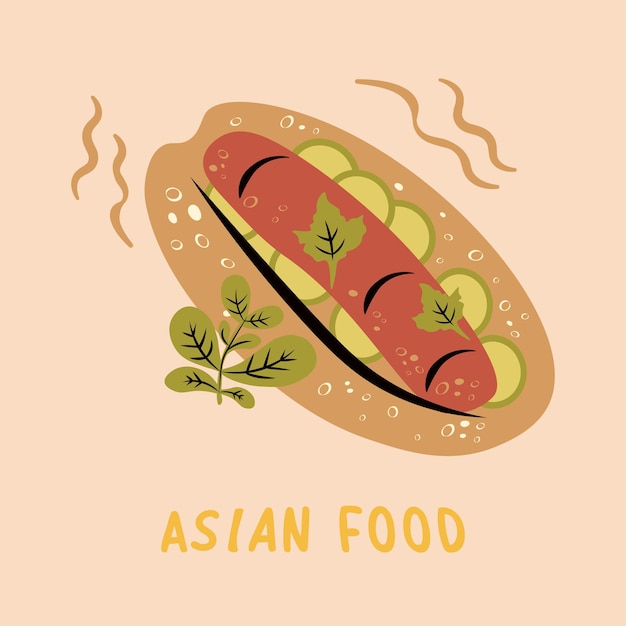 Illustrazione vettoriale di cibo di strada asia hot dog