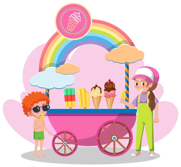 Vector street food cart concept with ice cream cart