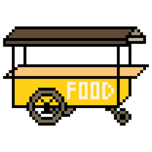 Street food cart pixel art isolated on white background Vector illustration