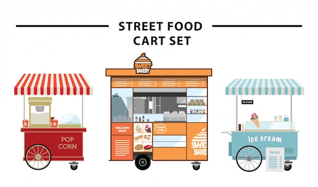 Street food cart vector set