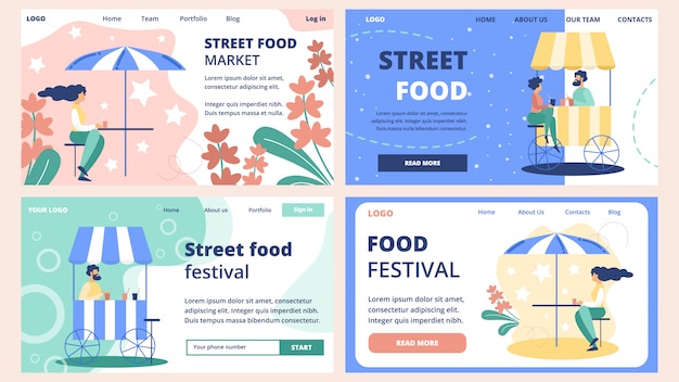 Street food market website templates set