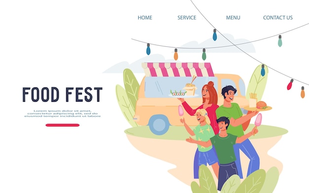 Ресторан уличной еды и макет веб-страницы столовой фестиваль уличной еды и грузовиков