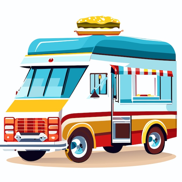street food trucks isolated on white background vector cartoon illustration of retro vans selling