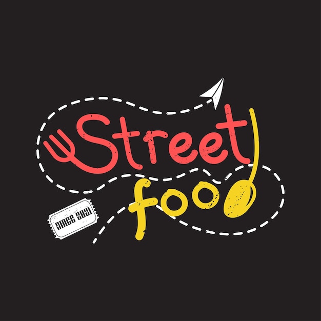 Street food vector chalk handwriting typography logo