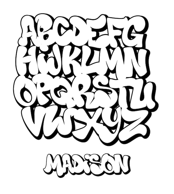 Vector street graffiti font, handwritten typography  illustration.
