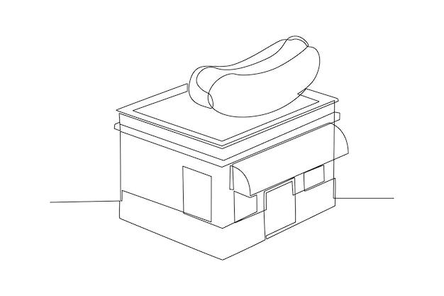 스트리트 핫도그 레스토랑 빌딩 스티커 터 일러스트레이션 미니멀리즘 레스토랑 아이콘 개념