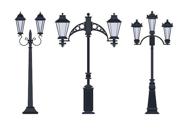 Street lamp vector cartoon set isolated on a white background.