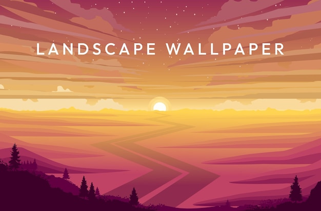 Vector street late afternoon wallpaper landscape design