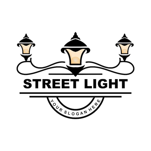 Street Light Logo Lightning Lantern Vector Template Icon Retro Classic Vintage Design