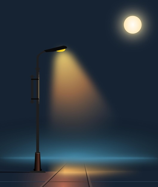 a street light and a street lamp with a full moon in the background