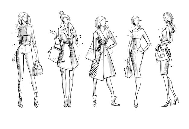 Street look. Fashion illustration, vector sketch