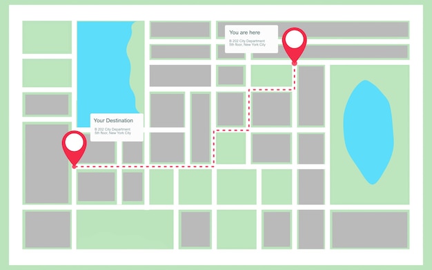 Street maps and directions map with pin flat vector illustration