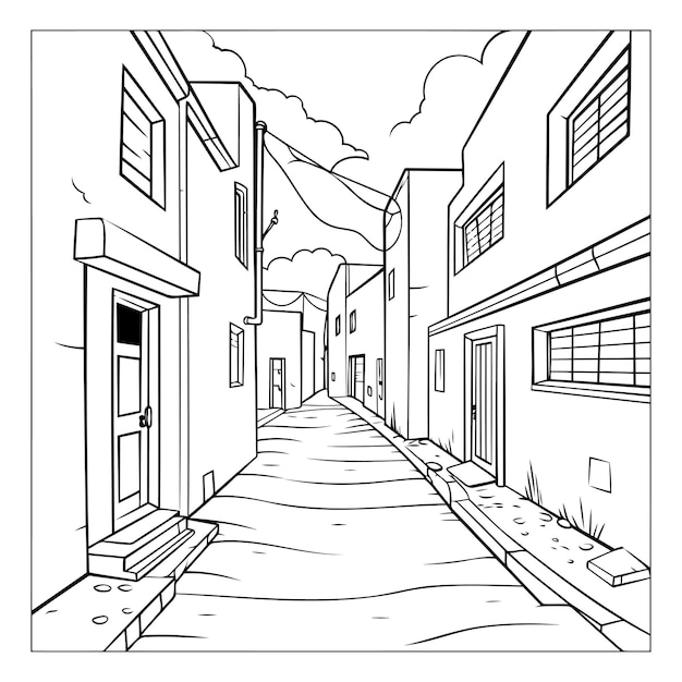 Vector street in the old city hand drawn sketch