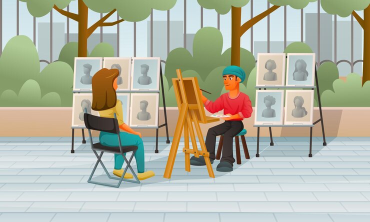 Vector street painter cartoon composition