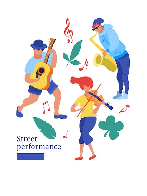 Vector street performance. street musician. vector illustration.