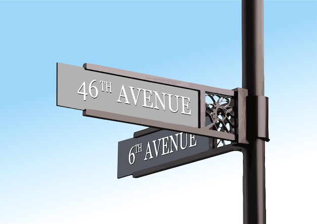 Street roadsign pointer with two arrows on blue 3d vector color illustration