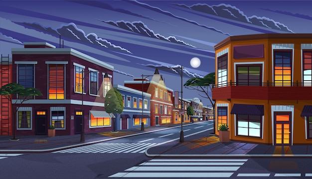 Vector street of town at night