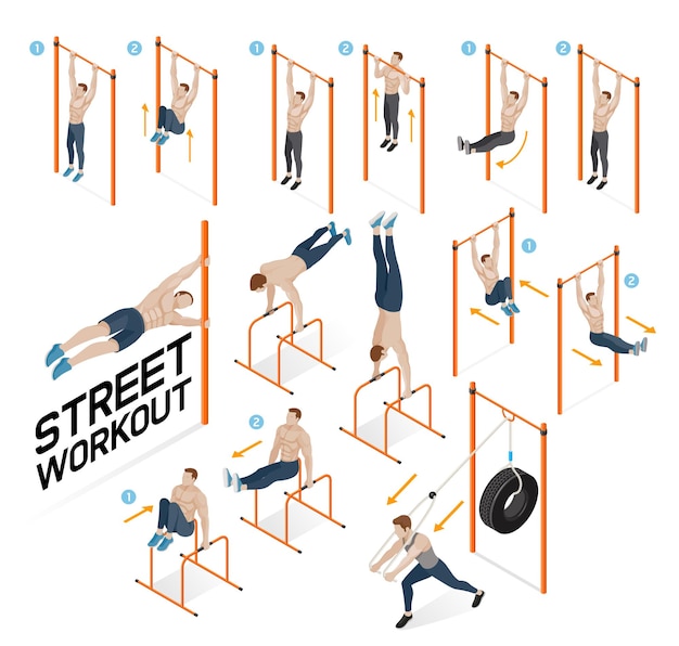 Street workout exercises isolated on white
