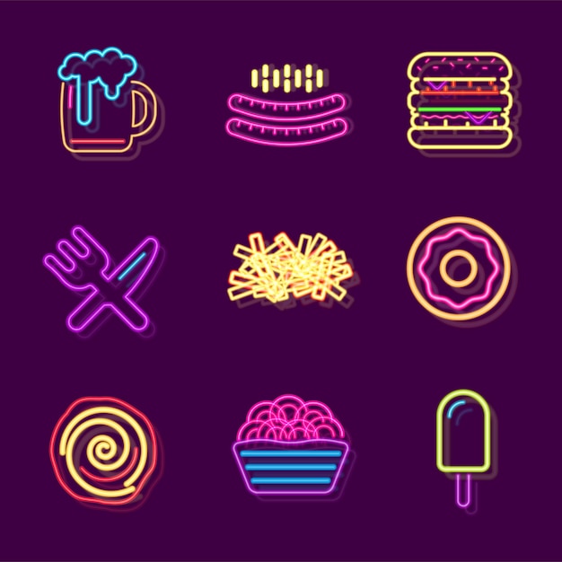 Streetfood Fast Food Drink Neon Sign Fastfood Restaurant Burger Cafe of Pizzeria Ontwerp Gloeiend licht uithangbord Vector