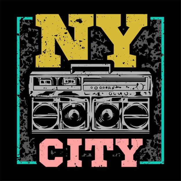 Streetstyle kleurrijke print met grote boombox-muziek met NYC-type.