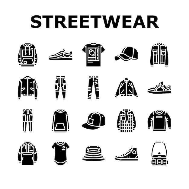 Vector streetwear cloth fashion urban icons set vector