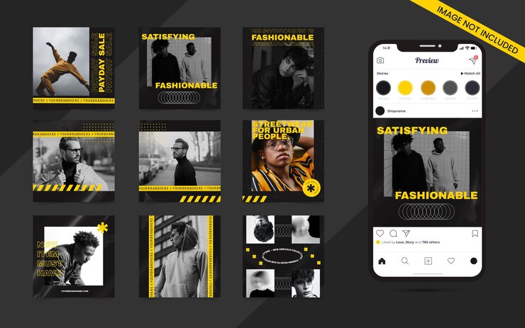 Instagramパズルスクエアプロモーションテンプレートのソーシャルメディア投稿フィードバナーのストリートウェアファッションセールセット