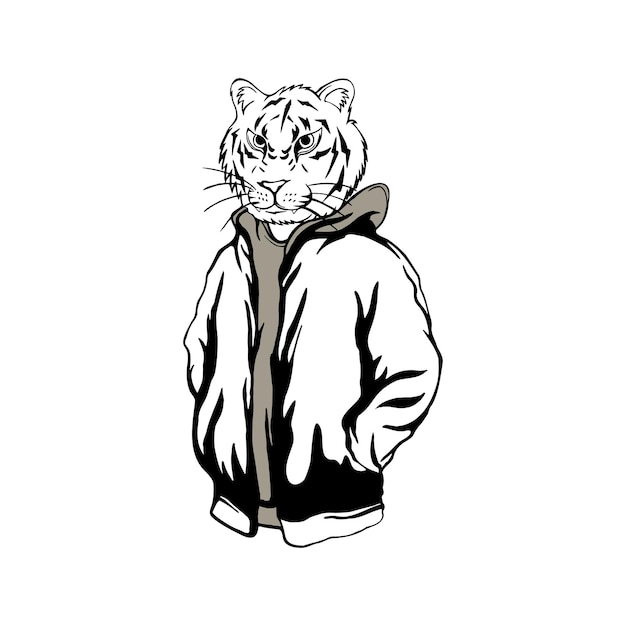 streetwear head tiger black and white