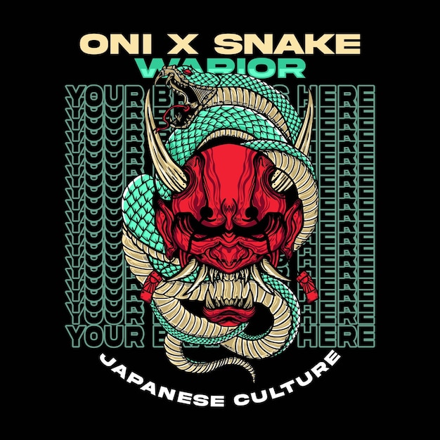 Streetwear japanse oni met snake design vector illustration