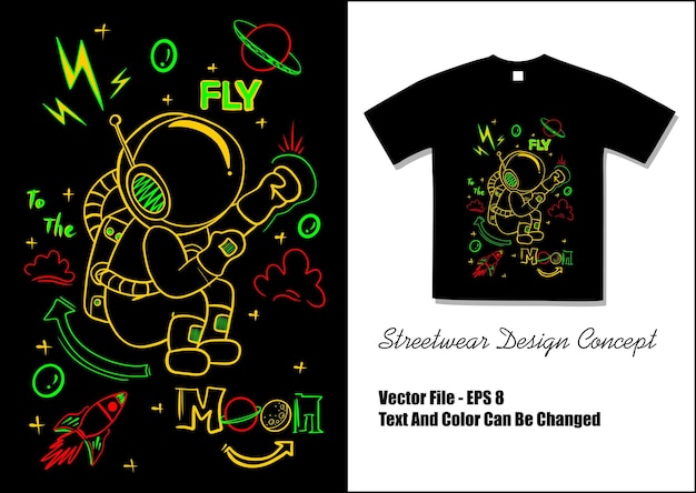 Streetwear Shirt Design Astronaut Sky Colorful Illustration Vector