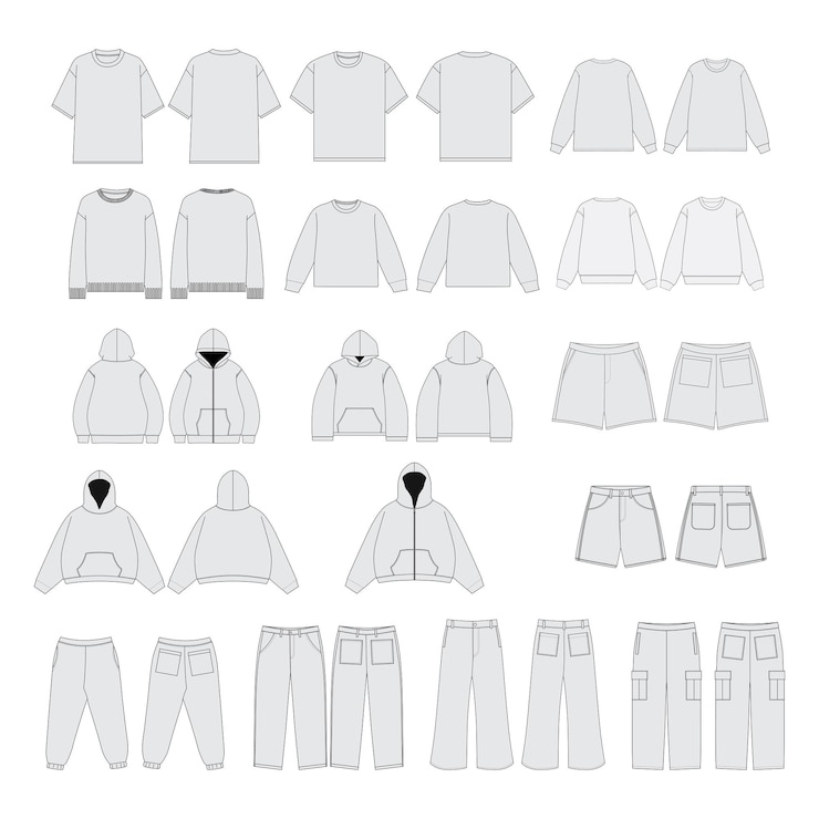 Vector streetwear tech pack template streetwear mockups clothing brand fashion techpack