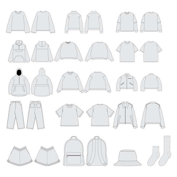 Vector streetwear tech pack template streetwear mockups clothing brand fashion techpack