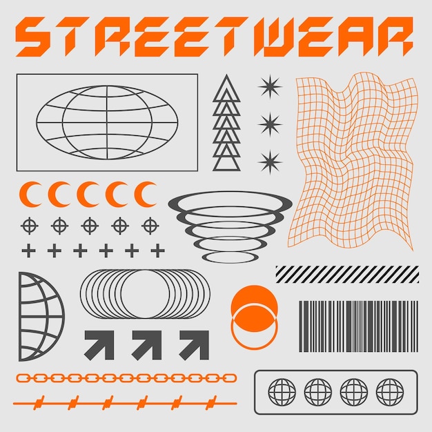 streetwear 도시 잔혹 행위 y2k 요소 벡터