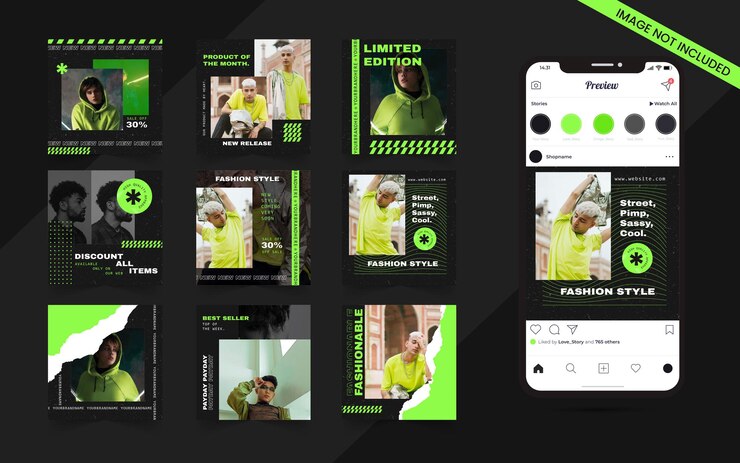 Instagramのパズルの正方形のプロモーションテンプレートのソーシャルメディア投稿フィードバナーの都市の誇大宣伝スタイルのファッション販売セットのストリートウェア