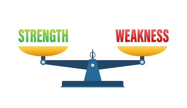 Вектор Концепция баланса силы и слабости векторная иллюстрация весов с противоположными весами для