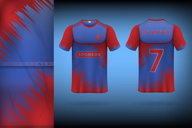 Strength and skill theme red blue sports jersey t-shirt design