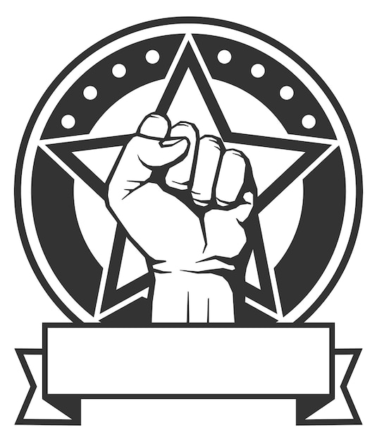 Strength symbol powerful human fist raising emblem